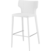 Wayne Counter Stool in White Leather w/ Wing Back